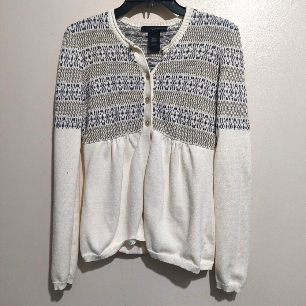 Calvin Klein Jeans Womens 4 Button Cardigan M Sweater Soft Long Sleeves Cotton - Picture 2 of 8